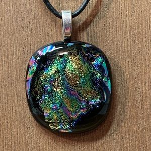 Dichroic Glass & Leather Adj 17”-19” Necklace